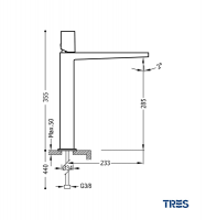 MEDIDAS MONOMANDO LAVABO CAÑO ALTO PROJECT TRES GRIFERIA